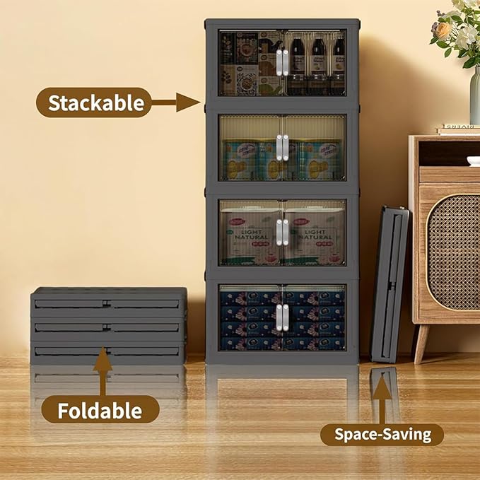 Collapsible Storage Bins with Lids Black Stackable Plastic Organizers for Clothes, Decor, Craft Supplies & Home Storage (3 racks, 9 gal/rack)