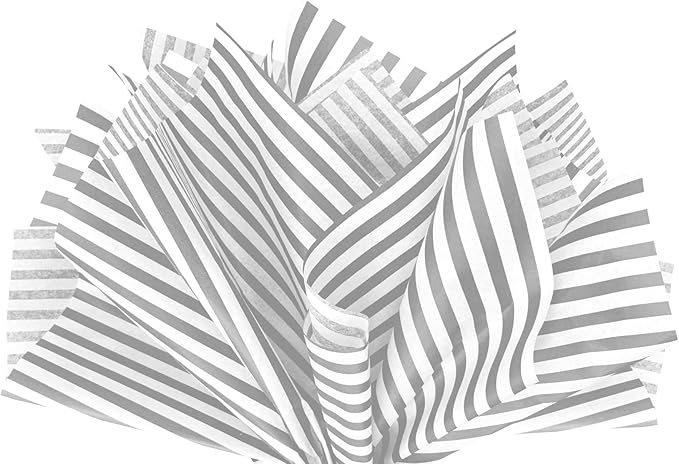 Flexicore Packaging Metallic Silver Pin Stripe Print Gift Wrap Tissue Paper Size: 15 Inch X 20 Inch | Count: 10 Sheets | Color: Silver Pin Stripe