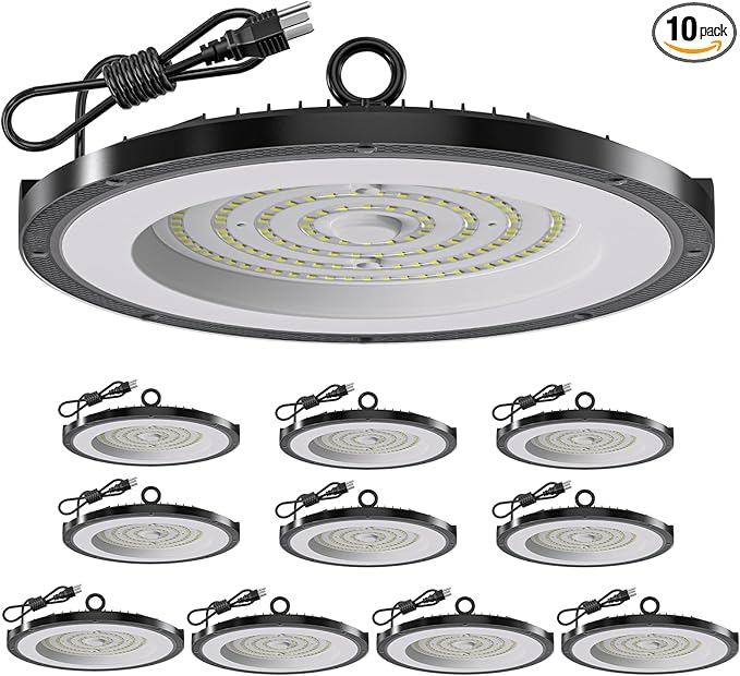 AIKVSXER 200W LED High Bay Light 30000LM UFO Shop Light 6000K Daylight IP65 Waterproof for Warehouse Garage Barn Factory Workshop 5FT Cord with US Plug 10 Pack