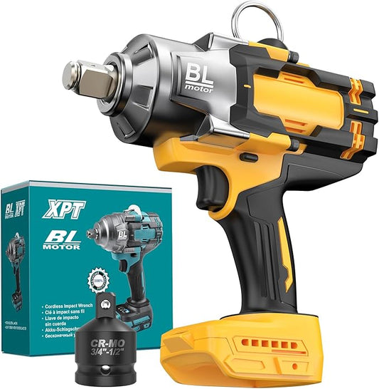 Cordless Impact Wrench 3/4" for De-Walt 20V Battery, 1475 Ft-lbs (2000N.m) High Torque power Impact Gun Heavy Duty Brushless, 3 Mode, 1/2" Impact Socket Adapter, Car Tire Truck RV Mower (No battery)