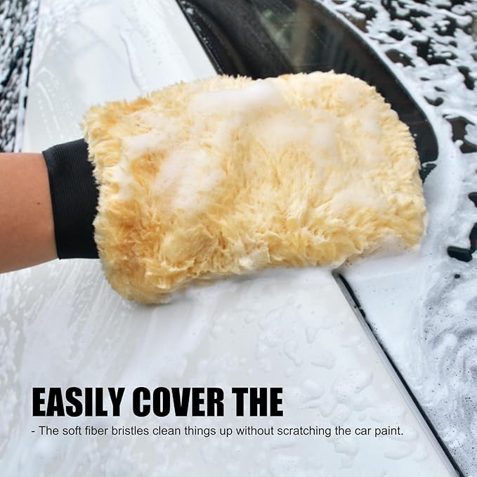 QMX 3-Pack Ultra-Soft Microfiber Car Wash Mitts Scratch-Free Double-Sided Wash & Wax Mitt for Safe Detailing and Paint Care