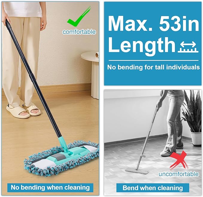KeFanta Mops for Floor Cleaning with 2 Different Washable Mop Pads, Microfiber Dust Mop for Hardwood Floors with 57" Long Handle, Wet & Dry Mops for Pet Hair Dust Vinyl Wood Tile Laminate Flooring