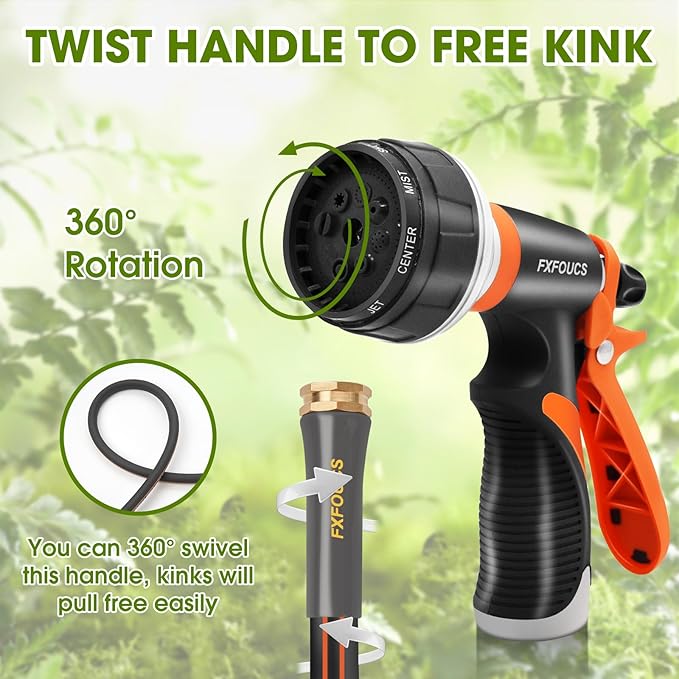 Heavy Duty Garden Hose – 5/8 Inch Flexible, Lightweight Hybrid Hose with 600 PSI Burst Pressure, Swivel Handle, and Durable Copper Male/Female Fittings (Black with hose sprayer, 75FT)