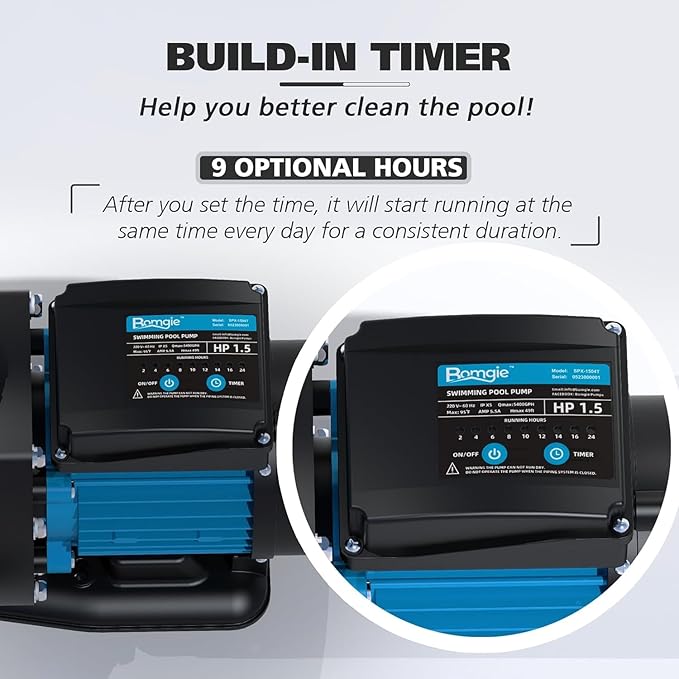 In/Above Ground Pool Pump, High Flow Powerful Self Priming Pool Pump with Timer,1.5 HP 5400GPH 115V