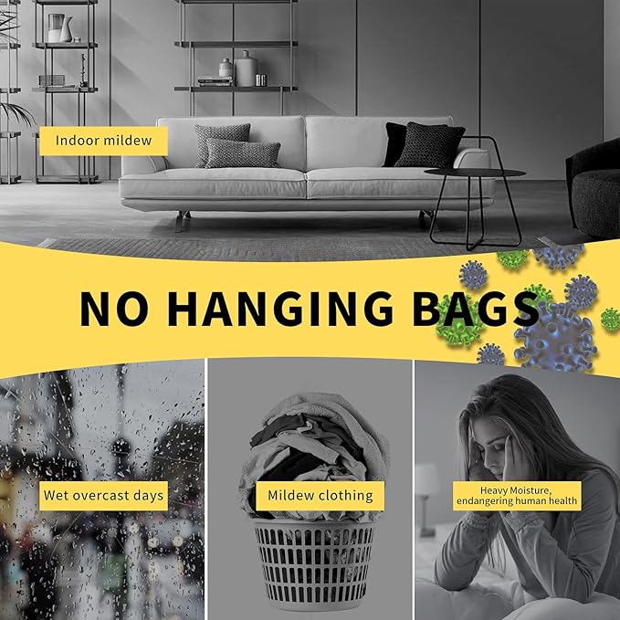 ZSZMFH 15 Pack Moisture Absorber & Max Odor Eliminator Hanging Bag, Charcoal Smell Remove Damp Musty Smell,Hanging Closet Dehumidifier Bags with 25g of Activated Charcoal (220g/pack) Yellow