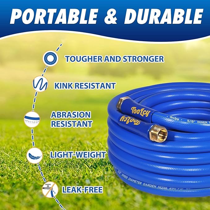 TOOLCY Garden Hose 25 ft x 5/8", Water Hose Heavy Duty, All-weather, Leakproof, Durable Gardening Hose with Swivel Male & Female Fittings, Lightweight Garden Hoses for Yard, Outdoor, Lawn