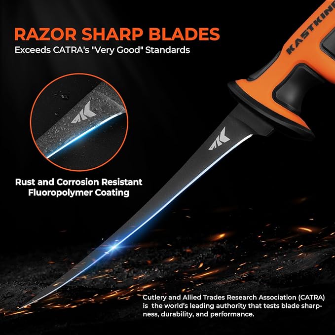 KastKing Ultimate Angler 7" Finesse Fillet Knife, Ultra-thin Flexible Blade, Razor Sharp Corrosion-resistant Vanadium Stainless Steel Fishing Knife, Includes Sheath with Sharpener & Carabiner