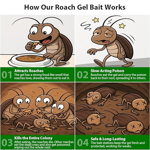 48 Pack Roach Killer Indoor Infestation Roaches Gel Bait Stations, Powerful Cockroach Killer Indoor Home for Roach Infestation, Long-Lasting & Effective Cockroach Gel Bait, Easy to Use & No Mess