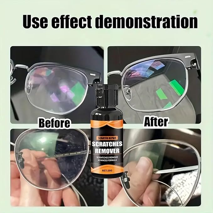 Eyeglass Scratch Remover, 30 grams Sunglasses Cleaner with Sponge, Lens Polishing Kit, Anti-Scratch Glass Cleaner for Watches, Cameras, Car Windshields, Auto, Home, Travel, Office