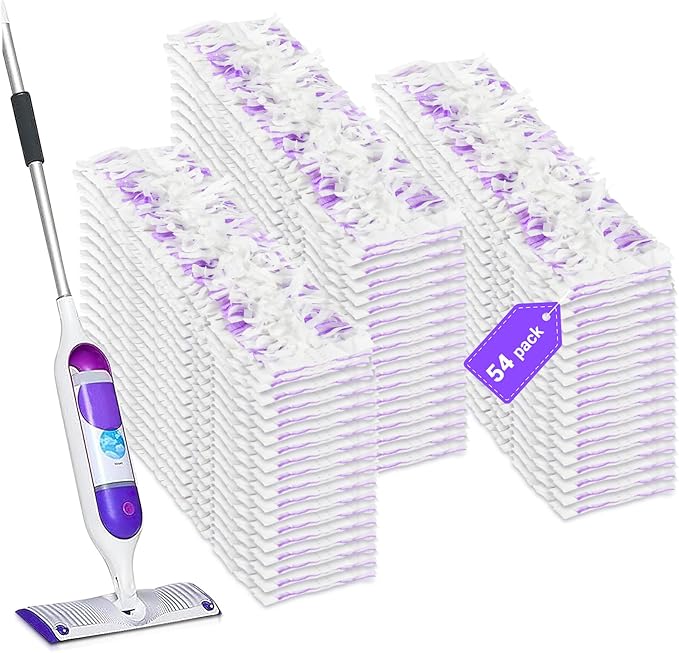54 Count Disposable Power mop Pads Retilis Compatible with swiffer Power Mop, PowerMop Wet Pads Rifill Cooperate with swiffer mop Refill liquidExtra Absorbent, Traps Dust & Hair