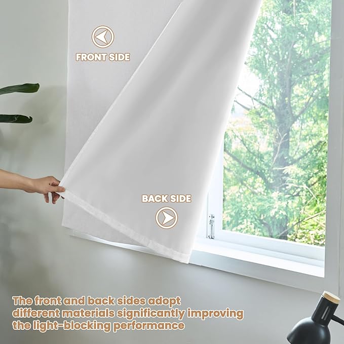 100% Blackout French Door Curtain,Adhesive, No Drilling Required,Small Curtains Designed for Installation On Doors (Grayish White - W25 × L72 in)