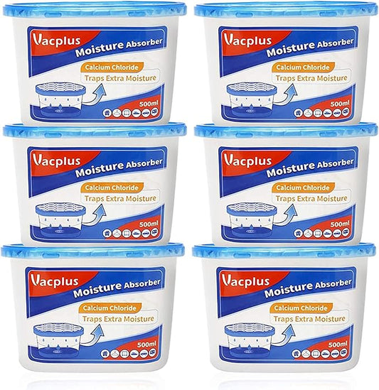 Vacplus Moisture Absorbers 6 Pack, 10.5 Oz Portable Humidity Absorber Boxes for Your Bathroom, Closet & Car, Dehumidifier with Fragrance Free, Navy Blue