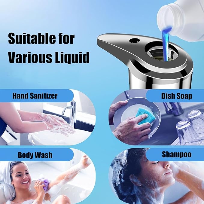 Automatic Soap Dispenser, Touchless Dish Soap Dispenser 260ml with Infrared Sensor, Liquid Dispenser for Kitchen, Bathroom, Toilet, Hotel, Restaurant (Silver)