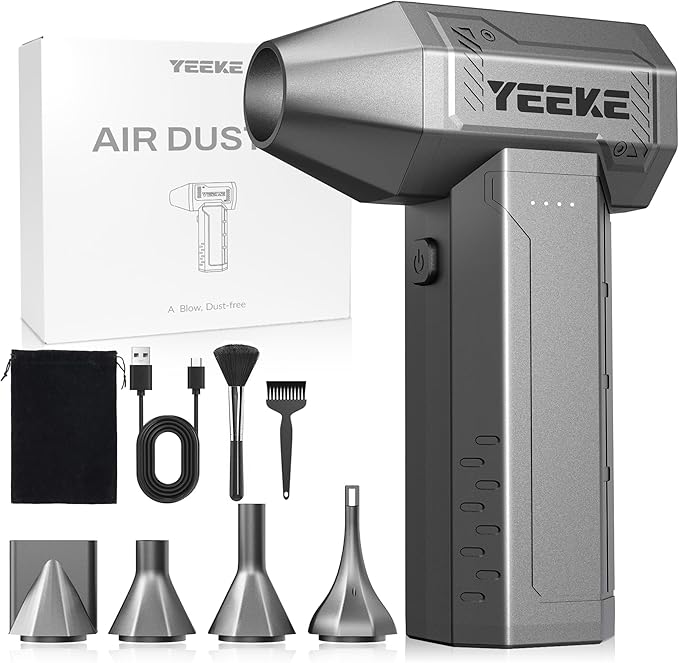 Compressed Air Duster, 300000 RPM & 400 G Wind Pressure, 10000 mAh Battery with Fast Charging, 4-Gear Electric Air Duster Rechargeable, Computer Air Duster PC Cleaner with LED Light for Cleaning