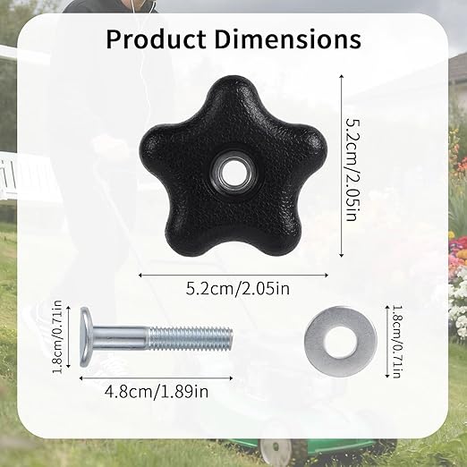 2 Pack Lawn Mower Handle Bolts for Toro, Five-Pointed Design Handle Bolt Knob with Screws & Washers Repair Kit Parts Replacement Accessories for Most Lawn Mowers Snow Blowers (Black)