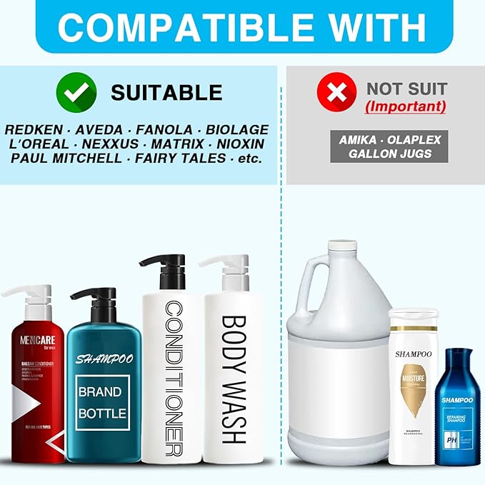 6 Pcs Black Shampoo Conditioner Pump Dispenser, Leak Proof for Body Wash, Gel, Shampoo Pumps fits 1 Liter/33.8 Oz Bottles