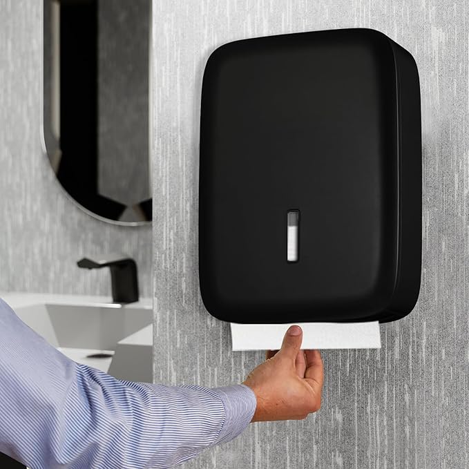 Paper Towel Dispenser Wall Mount with Lock – Fits 400+ Multifold/Trifold/Z-Fold/C-Fold Towels – Large Paper Towel Holder for Bathroom, Kitchen, Office, Home or Business (Black)