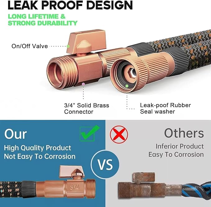 50FT Expandable Garden Hose - with 10-Function Spray Nozzle - Lightweight, Flexible, 3/4" Solid Brass Fittings-champagne