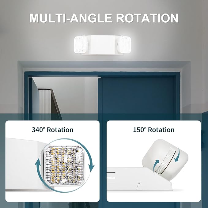 1PK LED Emergency Lights, Commercial Emergency Lights for Business, Power Outages, Offices, with Backup Battery (90 Minutes), Wall Mount, Hard Wired, 120-277V, Fire Resistant (94V-0) UL