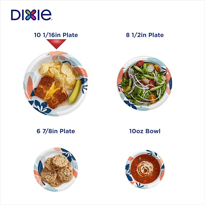 Dixie Large Paper Plates, 10 Inch, 86 Count (Pack of 2), 2X Stronger*, Microwave-Safe, Soak-Proof, Cut Resistant, Disposable Plates For Everyday Breakfast, Lunch, & Dinner Meals