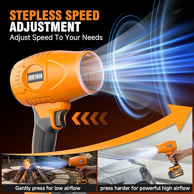 ALLOYMAN 20V Cordless Leaf Blower, 400CFM 180MPH Handheld Leaf Blower Cordless with Battery and Charger, Adjustable Speed Lightweight Blowers for Lawn Care, Patio, Leaves & Dust Cleaning