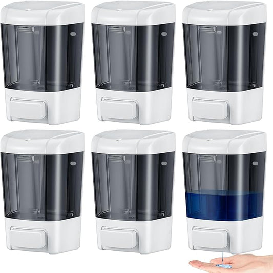 Hushee 6 Pcs Plastic Wall Mounted Soap Dispenser Commercial Manual Soap Dispenser Containers for Kitchen Shower Hotel