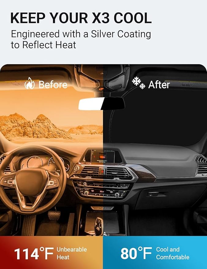 Proadsy Windshield Sun Shade for 2018-2025 2026 BMW X3 Base, xDrive28i, xDrive35i, M Sport SUV 4-Layer Foldable Front Sunshade Protector Sun Visor Blocks UV Rays Keep Car Cooler