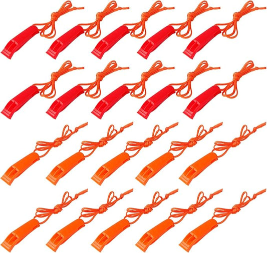 20 Pcs Emergency Safety Whistle Plastic Whistles Set with Lanyard