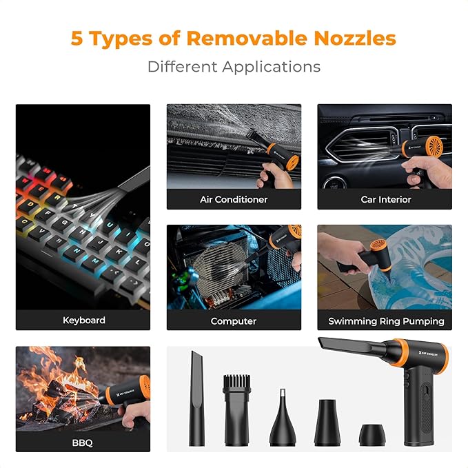 K&F CONCEPT Brushless Compressed Air Duster, 3 Gear Adjustable, 120000 RPM Super Power,Rechargeable&Portable, with Fast Charging, for Deep Computer Clean, Keyboard, Car Dry, Home