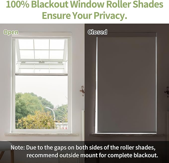 100% Blackout Shades for Indoor Windows, Cordless Roller Window Shades Pull Down, Thermal Insulation & UV Protection Shades for Home,Office,Bedroom, White 29"x72"