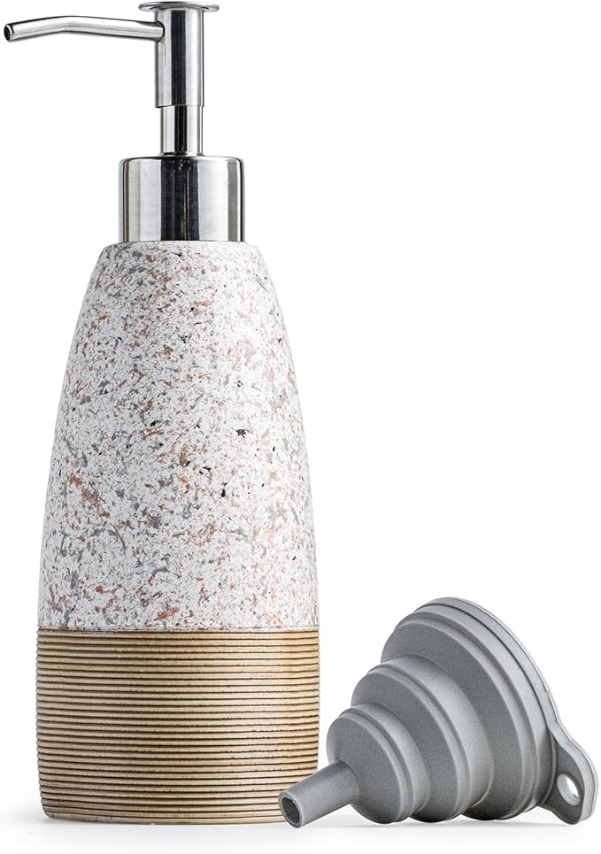 Soap Dispenser Set for Shower, Ceramic Refillable Soap Bottle for Shampoo, Conditioner, Bathroom & Kitchen, Includes Silicone Funnel, Plastic and Stainless Steel Pump, Granite Peach Blossom, 12 oz