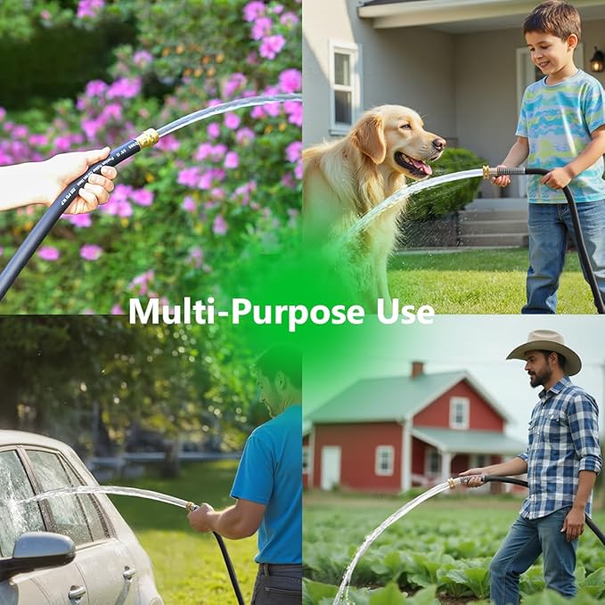 100FT 5/8 Heavy Duty Rubber Garden Hose - 200psi Working, 1000psi Burst - Hot/Cold Water - Five-Layered Braiding for Durability - Versatile for Gardening, Agriculture, Construction(Black)