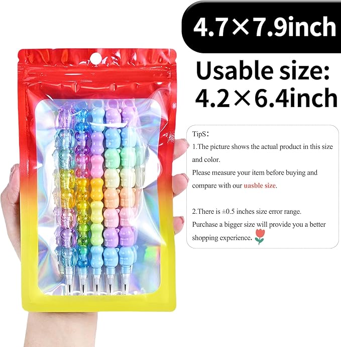 100 Pack Resealable Plastic Bags for Food Storage, Zipper Bags with Clear Front Window, Packaging Pouch for Small Business (Red & Yellow, 4.7x7.9 inch)