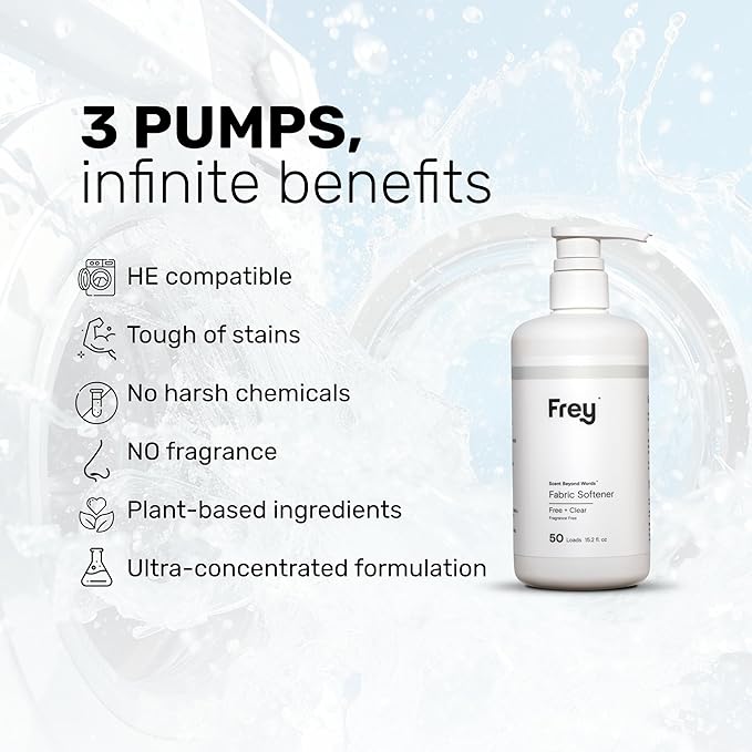 FREY Full Wash Laundry Care Bundle - Concentrated Liquid Laundry Detergent & Fabric Softener (Fragrance-Free)