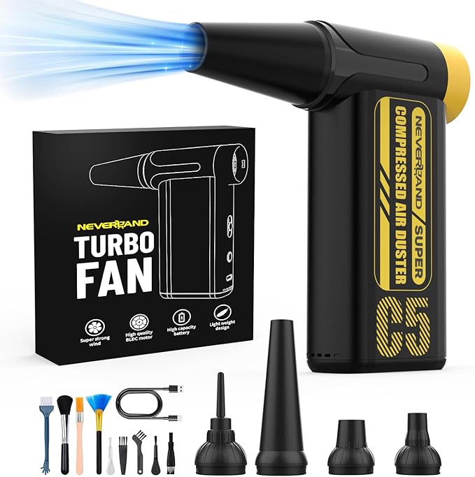 NEVERLAND Compressed Air Duster - 240000RPM Electric Duster, 8-Gear Rechargeable Air Blower, Replace Canned Air, Cordless Mini Turbo Fan Jet Blower for Computer, Keyboard, Home, Car Cleaning & Outdoor