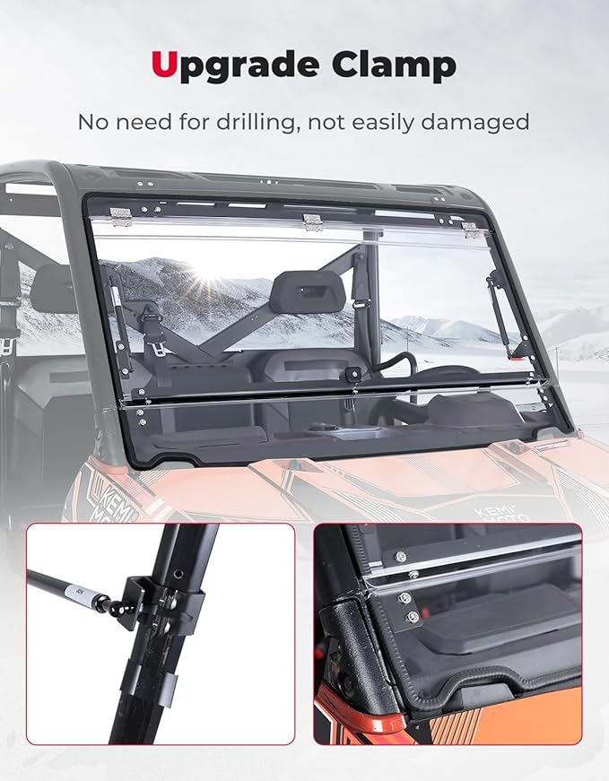 KEMIMOTO 2-IN-1 Flip Windshield Compatible with Ranger 1000, Scratch Resistant Fold Front Windshield Compatible with Polaris Ranger XP 900/1000/ Crew XP 1000/ Diesel 2014-2025