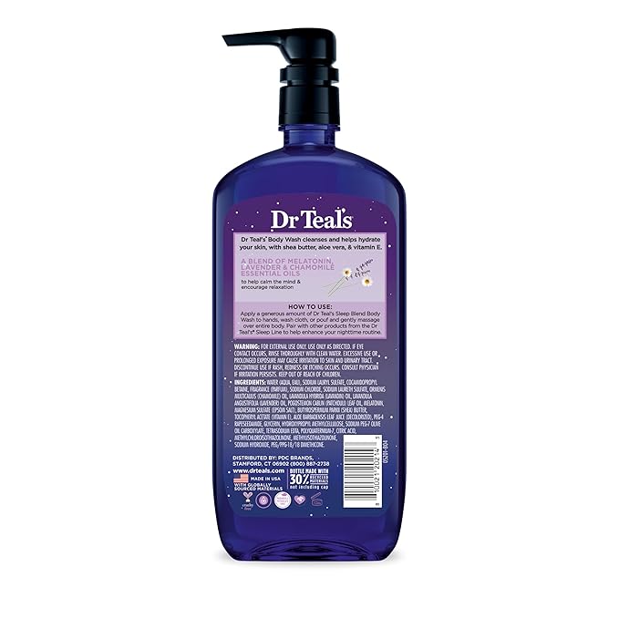 Dr Teal's Body Wash with Pure Epsom Salt, Sleep Blend with Melatonin, 24 fl oz (Pack of 4)