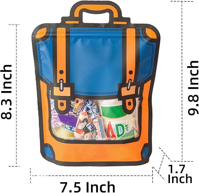 50 Pcs Resealable Stand Up Bule Backpack Bags, 7.5 x 9.8 Inch Food Storage with Handle, Clear Window, Reusable Zip Lock