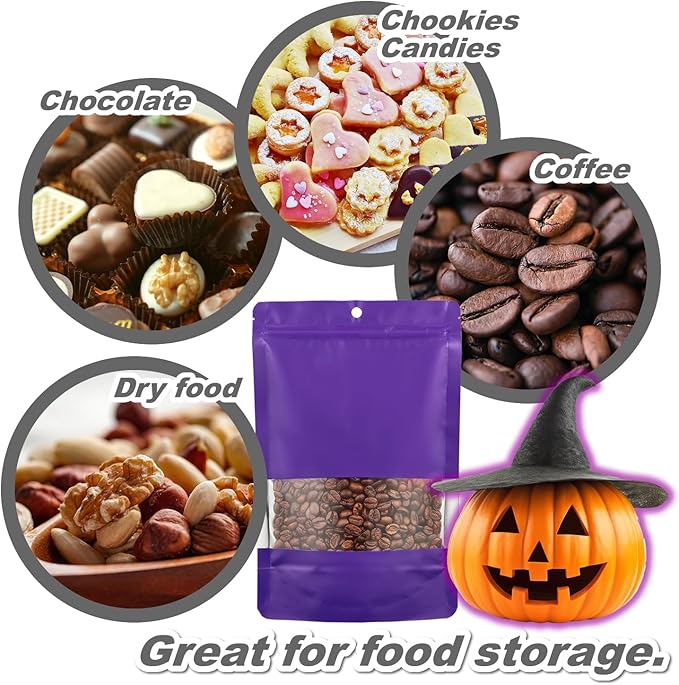 150 Pack Stand up Matte Metallic Storage Bags with Clear Front Window Heat-Sealable Resealable Solid Color Pouches for Food Storage Containers Organizer(Purple,5.9 * 8.6 inch,Pack of 150)