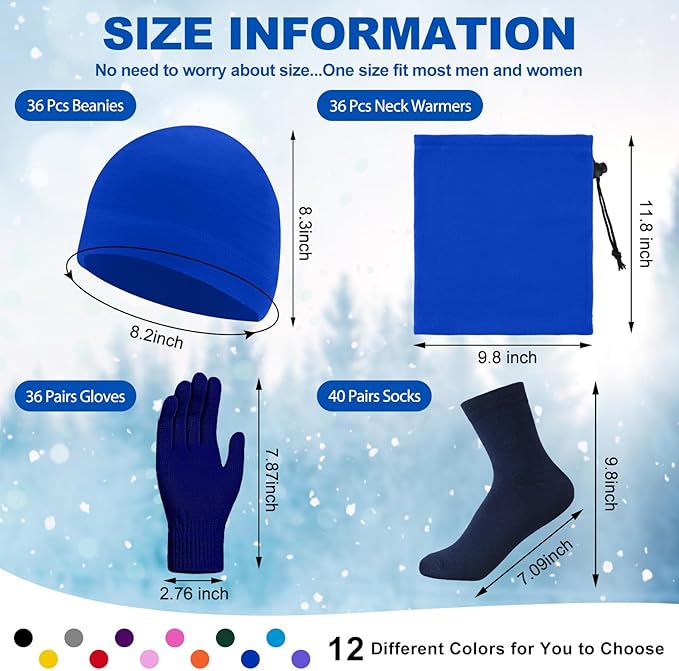 Liitrsh 148 Pcs Bulk Winter Fleece Hats Gloves Scarf Sock Sets for Men Women, Beanies for Homeless Donation Charity Bundle