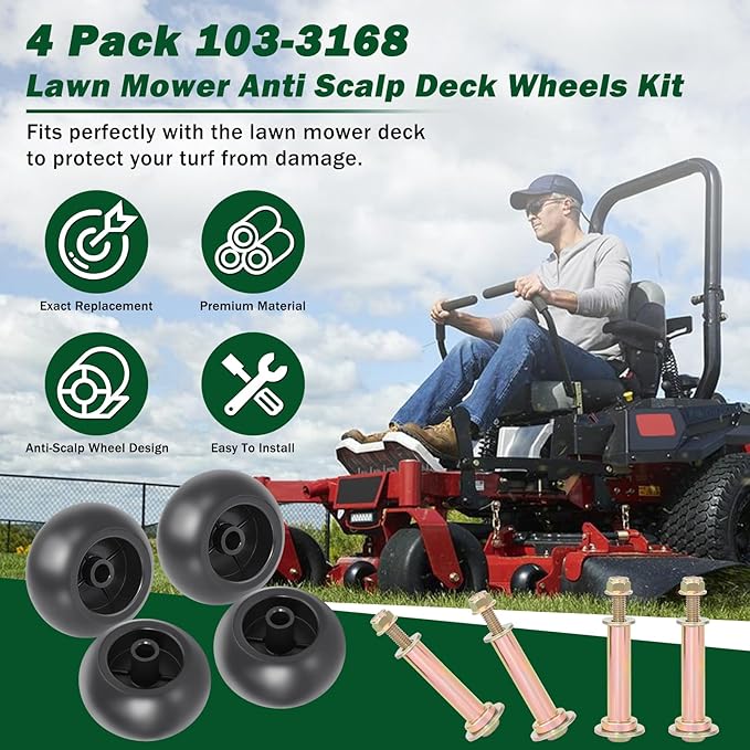 CheeMuii 4 Pack Lawn Mower Deck Wheel Kit Heavy-duty Mower Anti Scalp Deck Wheels Replace for Bad Boy 022-5234-98 Replace for Exmark 103-4051 103-7263 Etc
