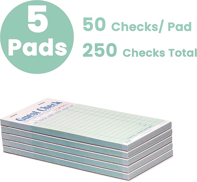 FMP Brands Double Part Guest Check for Servers, Server Note Pads 250 Sheets (5 Pads), Server Books for Waitress with Carbon Copies, Guest Check 2 Part Carbonless, Check Book for Cafes, Restaurants