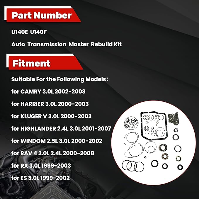 U140E U140F Transmission Master Rebuild Kit Overhaul Seals for Toyota Camry/Highlander/ RAV4 2000 2001 2002 2003 2004 2005 2006 2007 2008 Replace U140E U140F