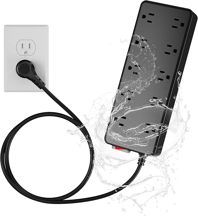 Outdoor Power Strip 10 Ft, IPX6 Waterproof Surge Protector 10 Widely Spaced AC Outlets Extension Cord, 45° Flat Plug, Wall Mountable, 14 Gauge 125V for Garden Patio Camping Christmas Lights-ETL