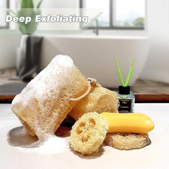 Organic Natural Loofah Sponges 4.7'' Luffa Spa,Pack of 4 Exfoliating & Smooth Skin Bath Shower Loofas Loofa for Women and Men Body Scrubber