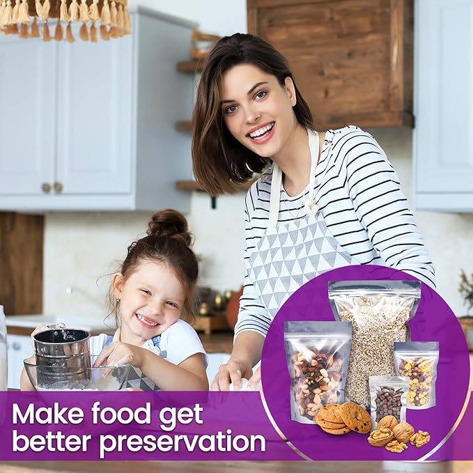 120pcs Mylar Bags for Food Storage with Oxygen Absorbers 300cc 500cc (50 Packs Each), Resealable Pouches 4 Sizes Mix Bundle 30 Each (10x14, 7x10, 5x7, 4x6 Inches), Stand Up with Clear Window