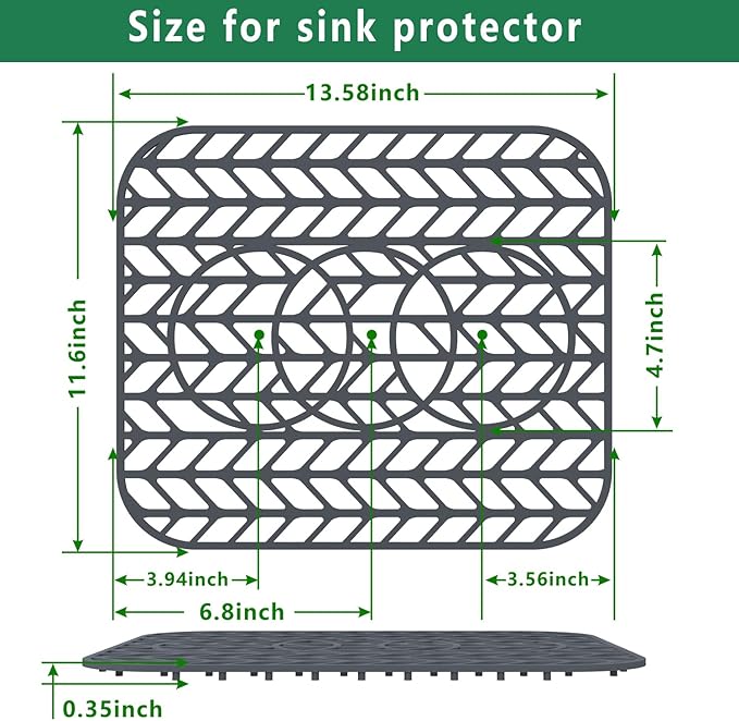 GUUKIN Sink Protectors for Kitchen sink, 13 5/8" x 11 5/8" Folding Non-slip Silicone Sink Mat Grid for Bottom of Farmhouse Stainless Steel Porcelain with 3 Reserved Holes Pack of 2