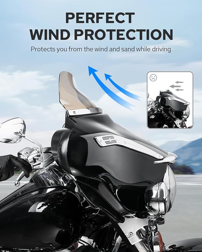 Benlari 8" Smoke Motorcycle Windshield Windscreen Fit for 1996-2013 Harley Davidson Touring Street Glide Electra Glide Tri Glide FLHT FLHX FLHTK FLHTC FLHTCU
