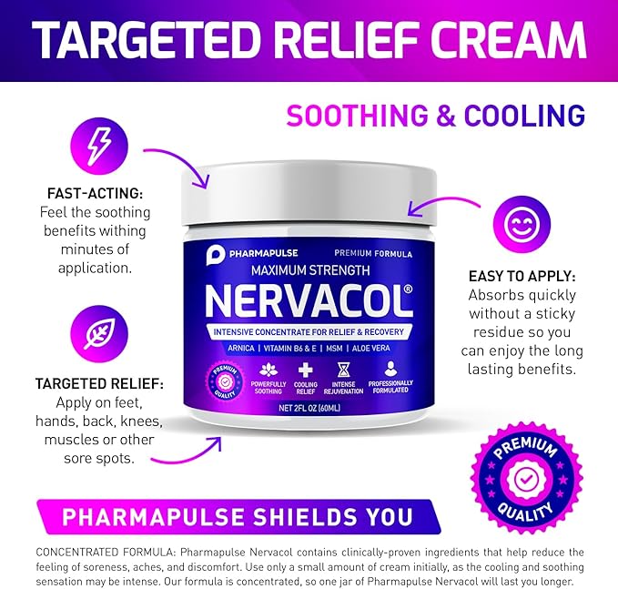 Pharmapulse Neuropathy Cream – Maximum Strength for Feet, Hands, Legs, Toes, Lower Back - Alpha Lipoic Acid, Arnica, Vitamin B6, Aloe Vera, MSM - Effective Soothing