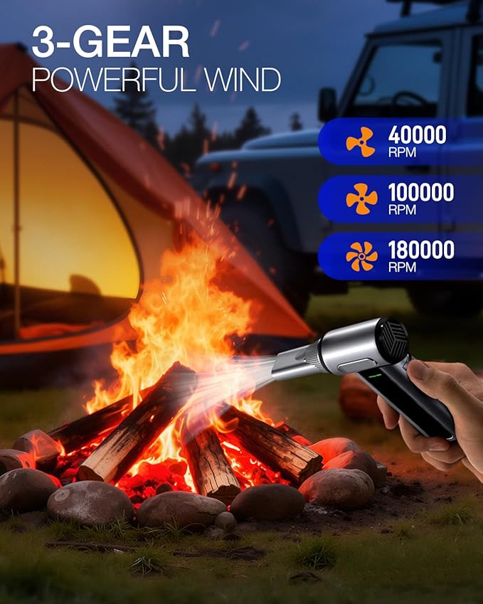 WeGuard W22 Compressed Air Duster, 180000RPM Cordless Electric Air Duster with Brushless Motor - Rechargeable & 3 Speed Adjustable - Dust Cleaner for Keyboard, Computer, Outdoor, House and Car